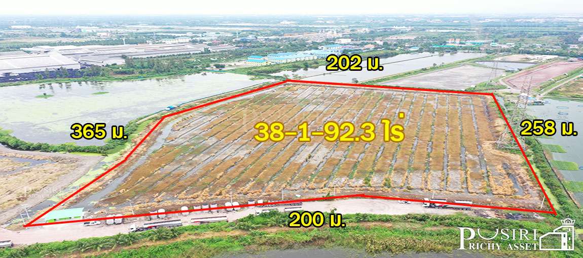 ที่สวยสร้างโกดัง 38ไร่เศษ หน้ากว้างถึง 200 ม. ติดถนนที่รถเทรลเลอร์เข้าออกสบาย ใกล้ถนนบ้านแพ้ว พระราม 2 คุ้มค่า 17% - KK1044S