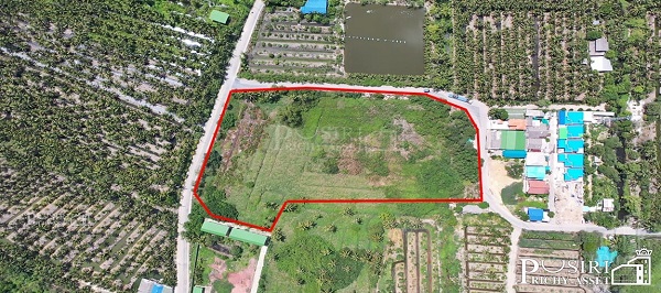 ที่สวย 10 ไร่เศษ หน้ากว้าง 148 ม. ติดถนน 3 ด้าน รถเทรลเลอร์ลุยสบาย ใกล้นิคมสมุทรสาคร พระราม 2
