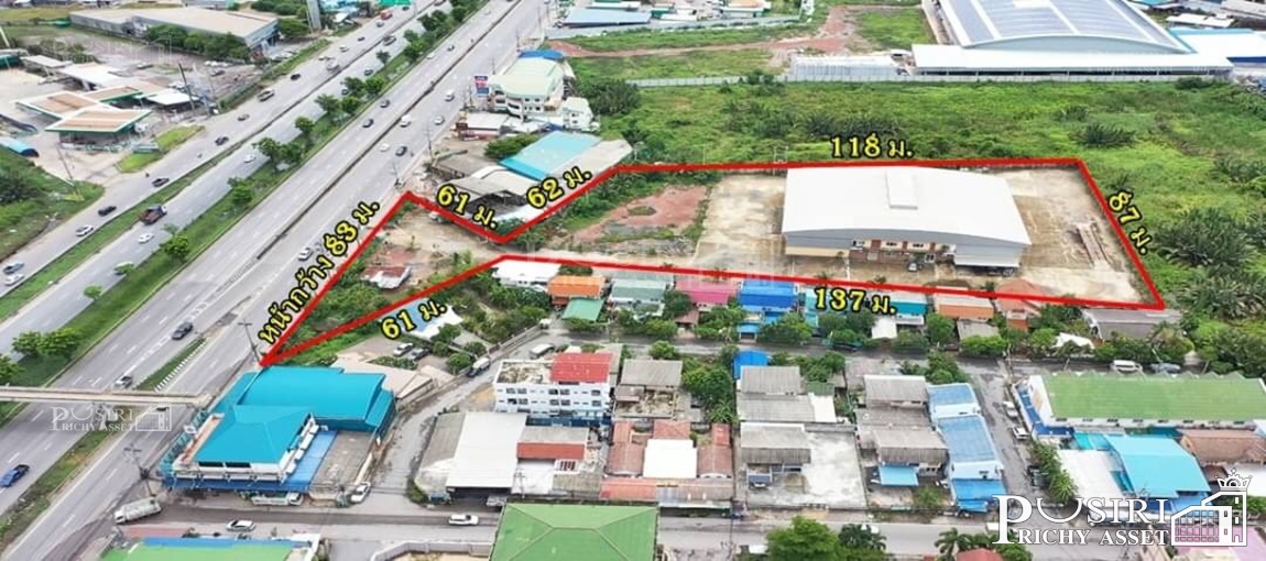 ที่ 7 ไร่เศษ ติดพระราม 2 หน้ากว้าง 83 ม. พร้อมโกดังขนาด 2,000 ตร.ม. เยื้องไทยวัสดุ-มหาชัย  