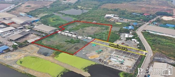 ที่ถมพร้อมใช้ 6 ไร่เศษ หน้ากว้างมากสร้างโรงงานได้ถึง 6,000 ตร.ม. พร้อมการเดินทางที่สะดวก ใกล้ถนนเศรษฐกิจ 1 กม. เชื่อมต่อถนนเลียบคลองสี่วา-เอกชัย