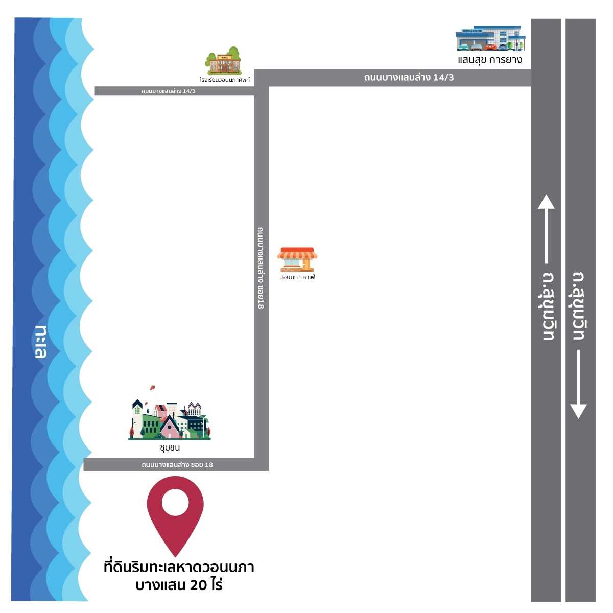 หาดวอนนภา-บางแสน 20 ไร่ พื้นที่รวม 20 ไร่ 1 งาน 38 ตารางวา ติดหาดวอนนภาบางแสน