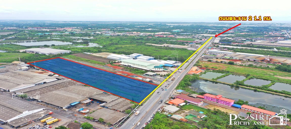 ที่ดิน 22 ไร่เศษ สวย เด่น ติดถนนเส้นบ้านแพ้ว เหมาะทำจัดสรร และขึ้นโครงการ เดินทางสะดวกใกล้พระราม 2