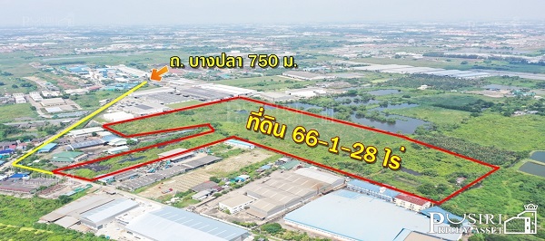 ที่สร้างโรงงานทุกประเภท 66 ไร่ สีม่วง สมุทรสาคร พื้นที่กว้างด้านใน เทรลเลอร์สะดวก ระบายก็สะดวก 