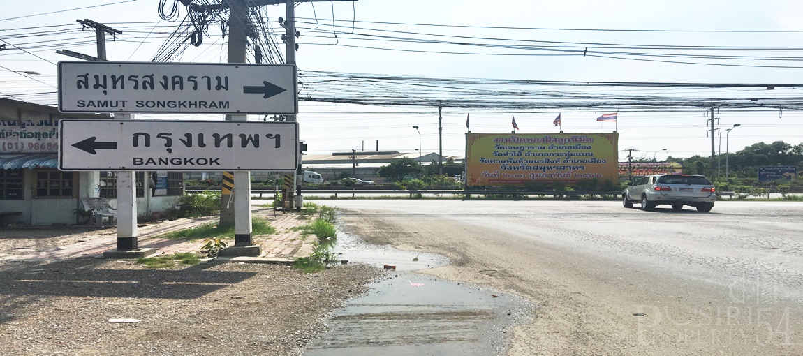 ที่ดิน 22 ไร่เศษ สวย เด่น ติดถนนเส้นบ้านแพ้ว เหมาะทำจัดสรร ขึ้นโครงการสะดวกใกล้พระราม 2 