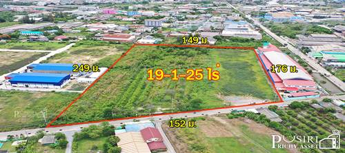 มั่นใจ สร้างได้ทุกโรงงาน บนที่ สีม่วงเเท้ทั้งเเปลง 19 ไร่เศษ หน้ากว้างอลัง 152 ม. เทรลเลอร์เข้า-ออกสะดวก ใกล้ถนนเศรษฐกิจเเละพุทธสาคร KK5112S