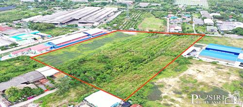 มั่นใจ สร้างได้ทุกโรงงาน บนที่ สีม่วงเเท้ทั้งเเปลง 19 ไร่เศษ หน้ากว้างอลัง 152 ม. เทรลเลอร์เข้า-ออกสะดวก ใกล้ถนนเศรษฐกิจเเละพุทธสาคร KK5112S