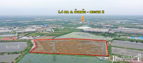 ที่ สวยสร้างโกดัง 38 ไร่เศษ หน้ากว้างถึง 200 ม. ติดถนน ที่รถเทรลเลอร์ เข้าออกสบาย ใกล้ถนนบ้านแพ้ว พระราม 2 คุ้มค่ากว่าที่อื่นๆ 17% - KK1044S