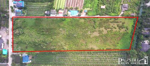 ขายที่ 18 ไร่ ติดถนน เส้นวัดคลองตัน ที่สวยสี่เหลี่ยมสวย หน้ากว้าง ติดถนนถึง 100 เมตร ด้านหลังติดคลอง บรรยากาศดี - KK2138S