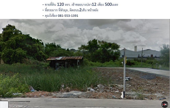 ขายที่ดิน ซ.บางปลา12 บางพลี 120ตรว ที่หัวมุม สวยหายาก 6ล้าน