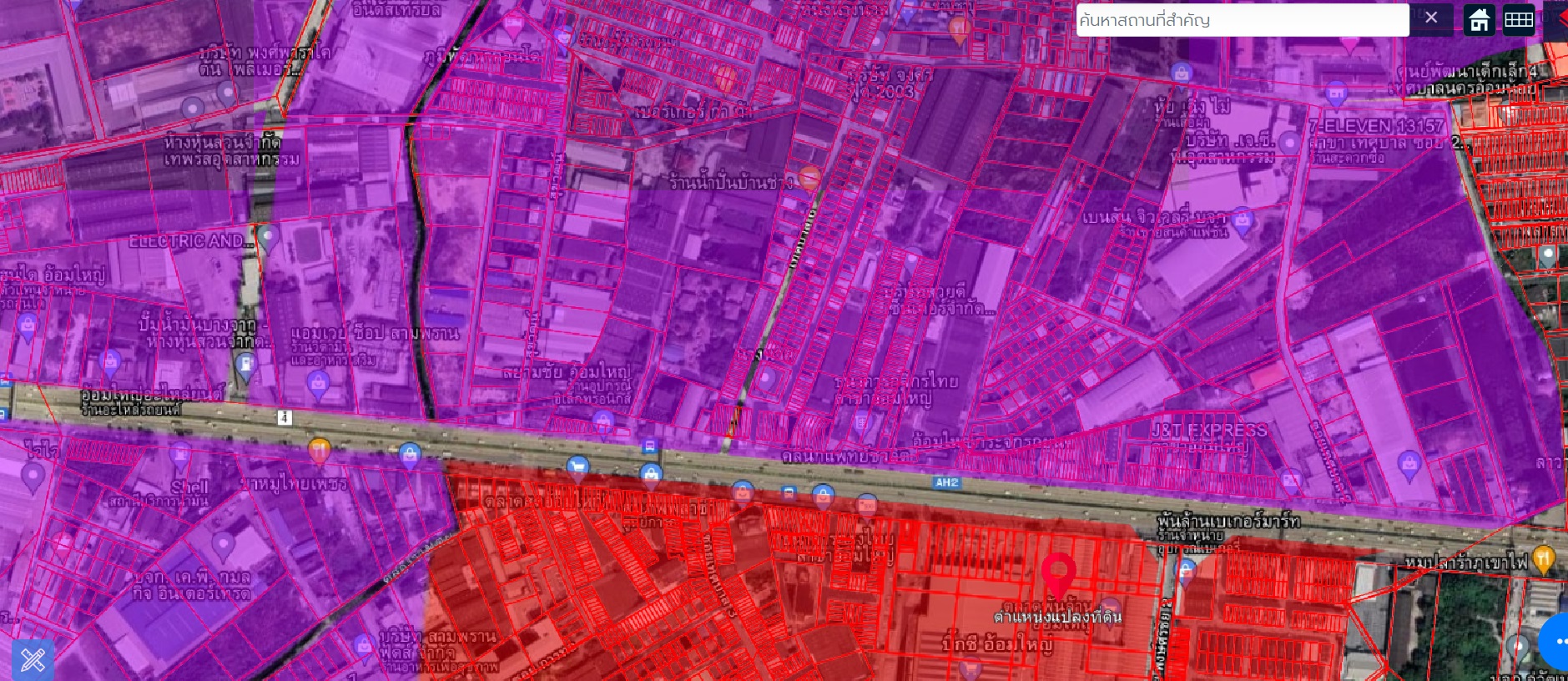 ที่ดิน7ไร่พื้นที่สีม่วงเยื้องBig Cอ้อมใหญ่ ใกล้ถนนเพชรเกษม200เมตร