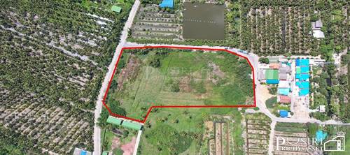 ที่สวย 10 ไร่เศษ หน้ากว้าง 148 ม. ติดถนน 3 ด้าน รถเทรลเลอร์ ลุยสบาย ใกล้นิคม สมุทรสาคร-พระราม 2 - KK3635S