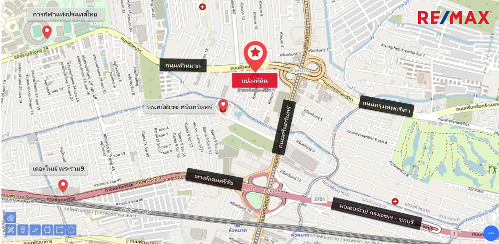 ขายที่ดินติดถนนหัวหมากใกล้แยกศรีนครินทร์ หัวมุมซอยหัวหมาก 9 เนื้อที่ 4-0-49 ไร่ ราคาตารางวาละ 190,000 บาท