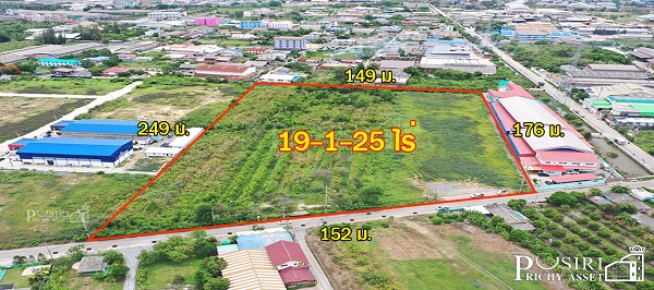มั่นใจสร้างได้ทุกโรงงาน ที่สีม่วงเเท้ทั้งเเปลง 19 ไร่เศษ หน้ากว้าง 152 ม. เทรลเลอร์เข้า-ออกสะดวก ใกล้ถนนเศรษฐกิจ พุทธสาคร KK5112S