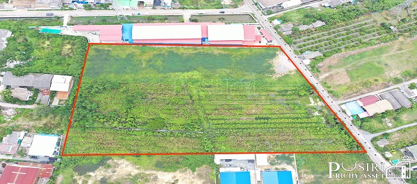 มั่นใจสร้างได้ทุกโรงงาน ที่สีม่วงเเท้ทั้งเเปลง 19 ไร่เศษ หน้ากว้าง 152 ม. เทรลเลอร์เข้า-ออกสะดวก ใกล้ถนนเศรษฐกิจ พุทธสาคร KK5112S