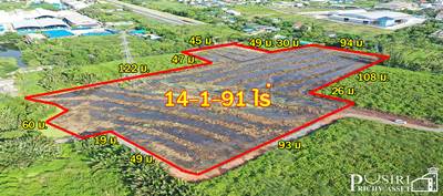 ขายที่สีม่วง ถูกมาก 14.5 ไร่ แถมที่ให้อีก 667 วา ใกล้ทั้ง ถ. เศรษฐกิจเเละพระราม 2 เดินทางง่าย ระบายน้ำลงคลองด้านหลังได้ด้วย - kk4914s