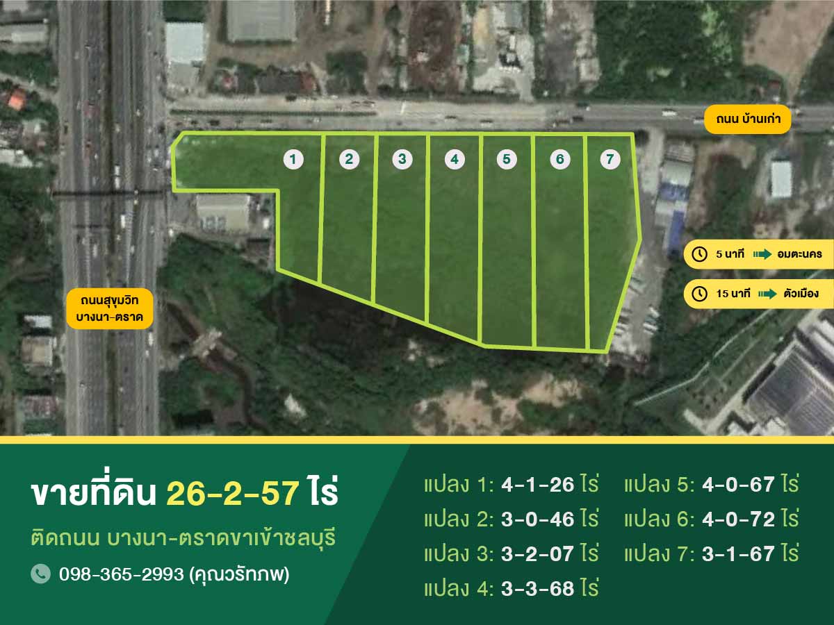 ขายที่ดิน ติดถนนบางนา-ตราด ขาเข้าชลบุรี 369 ล้านบาท