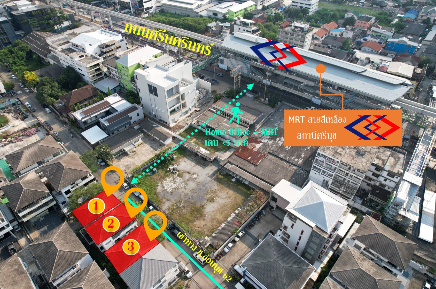 ติด MRT ศรีนุช! ขายตึก โฮมออฟฟิศ 4 ชั้น MRTสายสีเหลือง ถนนสุขุมวิท 77 อ่อนนุช 62 แยกศรีนครินทร์–อ่อนนุช