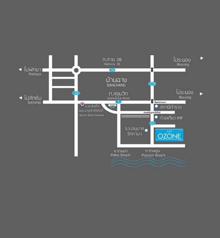 บ้านให้เช่าบ้านทาวน์โฮม 2 ชั้น โครงการมายโอโซน บ้านฉาง ติดถนนหลัก เป็นทางลงหาดพยูน