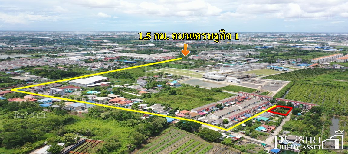 ที่สวยปลูกบ้าน/โกดัง 186.6 วา ติดถนน 3 ด้าน ในซอยค่ายกำแพงเพชร ใกล้เศรษฐกิจ  พุทธสาคร