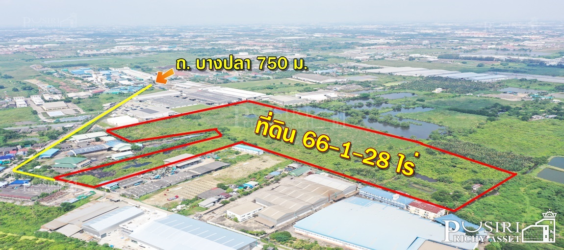 ที่สร้างโรงงานทุกประเภท 66 ไร่ สีม่วง สมุทรสาคร พื้นที่กว้างด้านใน เทรลเลอร์สะดวก ระบายก็สะดวก KK1949S