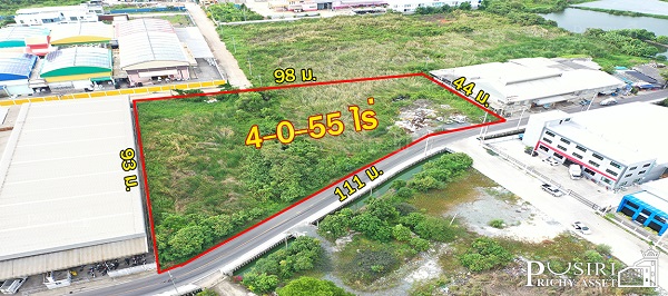 สร้างโรงงานสวย ที่ 4 ไร่ หน้ากว้างเด่น 111 ม. เทรลเลอร์เข้าออกสะดวก ติดถนนซอยราษฏร์สามัคคี 5 ใกล้ถนนเศรษฐกิจเพียง 1.1 กม.  KK5119S