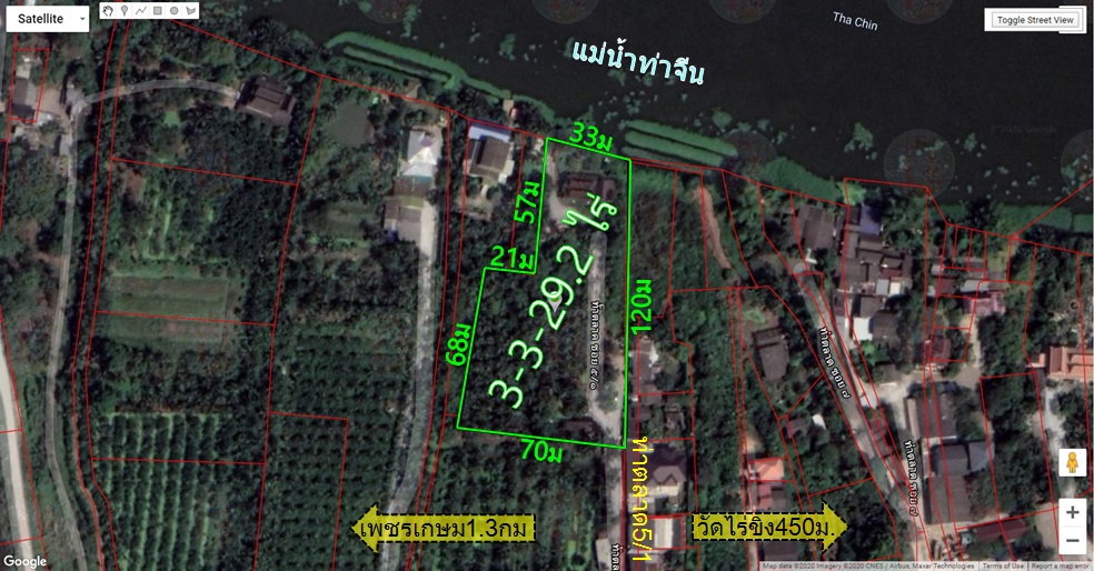 ที่ดินติดแม่น้ำท่าจีน3ไร่ท่าตลาด5/1 ใกล้วัดไร่ขิง450เมตร