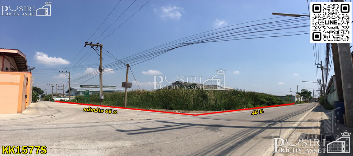 เธองามเหลือเกิน ! ที่สีม่วง 880 วา ติดถนนถึง 2 ด้าน ด้วยหน้ากว้าง 46 - 66 ม. เดินทางสะดวกทั้ง ถ.เศรษฐกิจ และ พุทธสาคร kk1577s