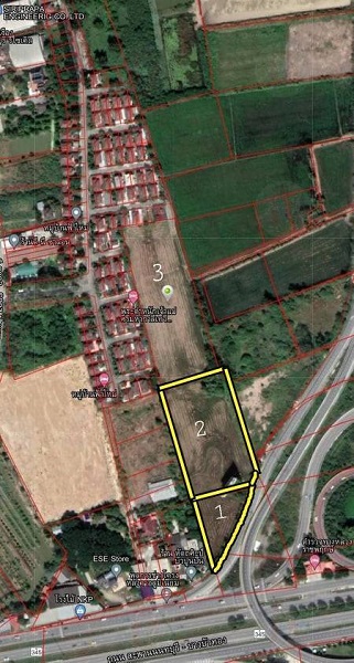 ขายที่ดิน 7 ไร่ ริมถนน สาย345 ใกล้ทางลงถนนราชพฤกษ์   อ.ปากเกร็ด จ.นนทบุรี หน้ากว้างประมาณ 120ม.  หลังที่ดิน ติดหมู่บ้านฟ้าใหม่