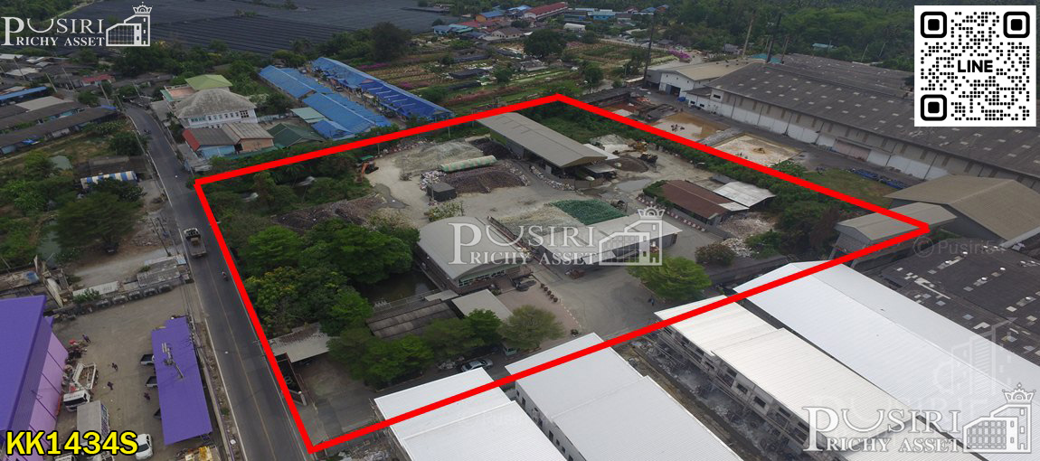 ที่ดิน 7 ไร่ พร้อมพื้นที่ใช้สอย ลานคอนกรีตเต็มพื้นที่ มีโรงงาน โกดัง สำนักงาน อุปกรณ์และใบ รง.4 ครบถ้วน แถมติดถนน 2 ด้าน ราคาที่เปล่า KK1434S