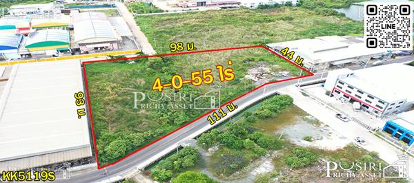 สร้างโรงงานสวย 4 ไร่ หน้ากว้างเด่น 111 ม. เทรลเลอร์เข้าออกสะดวก ติดถนน ซอย ราษฏร์สามัคคี5 ใกล้ถนนเศรษฐกิจเพียง 1.1 กม. - KK5119S