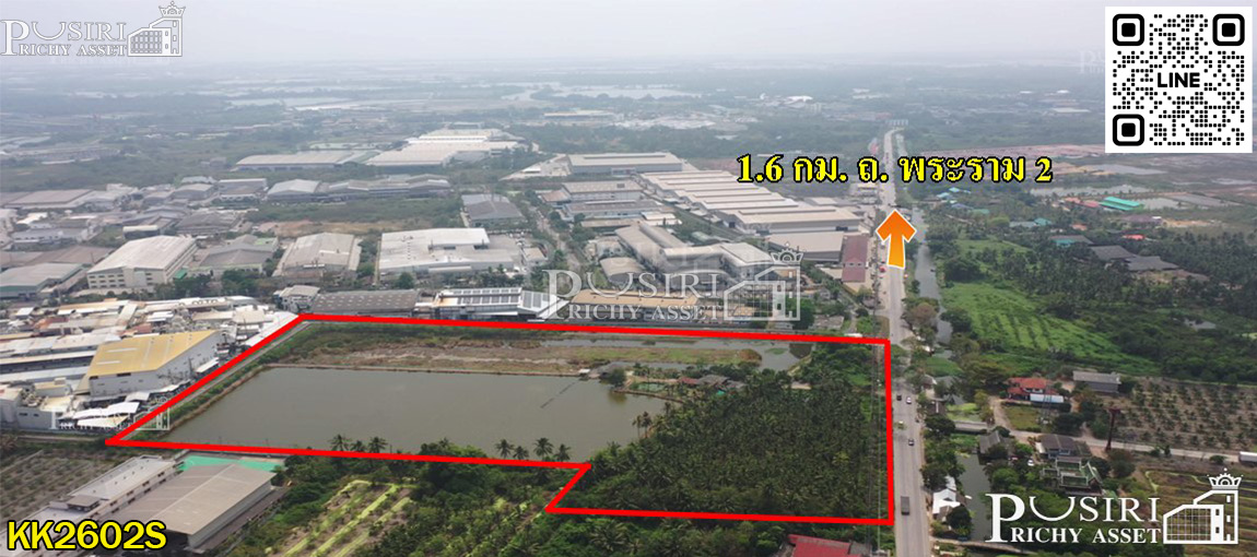 ที่สวยเด่น สร้างโรงงานได้ทุกประเภท หน้ากว้าง 202 เมตร ขนาด 28 ไร่ 162 วา ติดคลอง ถนนกว้างใช้รถเทเลอร์ได้สะดวก นิคมสมุทรสาคร KK2602S