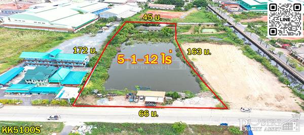 สร้างโรงงานได้หลากหลาย 3,500 ตร.ม. + บนที่สีชมพู 5 ไร่เศษ หน้ากว้างๆ 66 ม. ติดถนนคอนกรีต 10 ม.   เพียง 5 นาที ถนนเอกชัยเเละพระราม 2 KK5100S