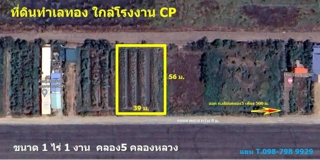 ที่ดินคลอง5 คลองหลวง  ปทุมธานี ใกล้โรงงานเครือCP ใกล้มอเตอร์เวย์ 1 ไร่ 1งาน  ไร่ล่ะ 2.4 ล้านบาท ตร.วละ 6,000