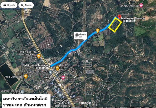 ที่ดิน27-3-95ไร่ (2แปลงรวม) หน้ากว้าง 98 เมตร ลึก 443 เมตร อยู่ตรงข้าม ม.เทคโนโลยีล้านนาตาก ติดกับหมู่บ้านเอื้ออาทร เหมาะสร้างหอพักนักศึกษา