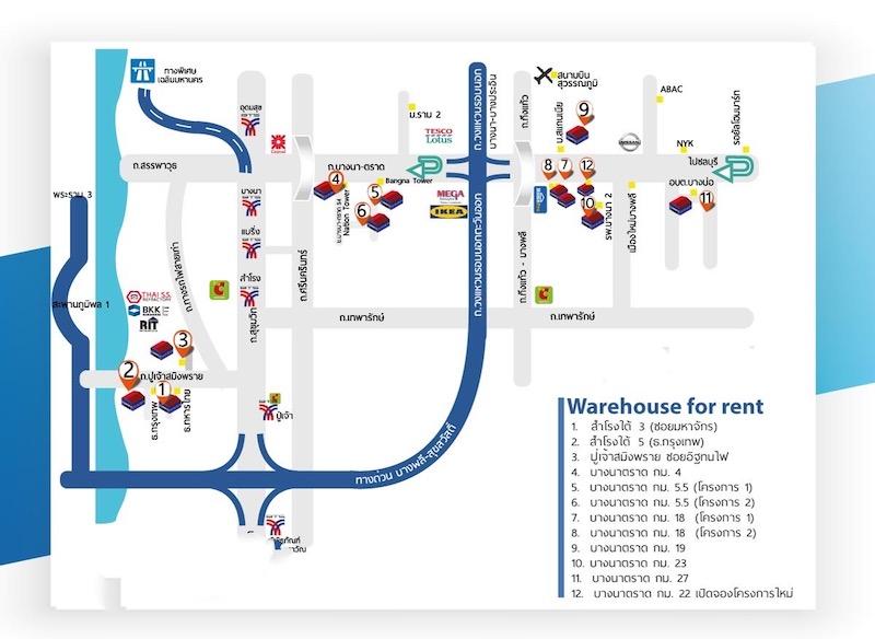 ให้เช่าโกดัง ขนาด 792 ตรม. ถนนบางนาตราด กม.23 (ฝั่งขาเข้ากรุงเทพ) พื้นโกดังรับน้ำหนักได้ 2 ตัน / ตารางเมตร