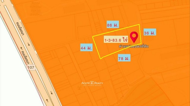 ขายที่ดินเปล่าบนถนนโชตนา ตำบลช้างเผือก เชียงใหม่ ทำเลดี 1-3-83.6 ไร่ 