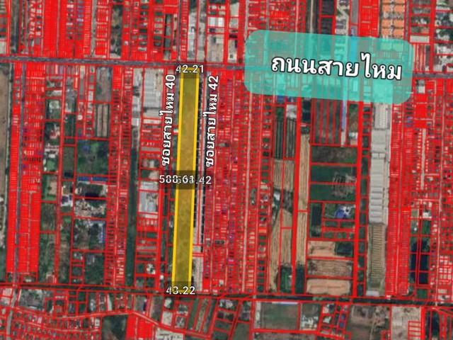 ขายที่ดินผังสีเหลือง 16-2-64 ไร่ ติดถนนสายไหม (ระหว่างซอย 40 - 42) 