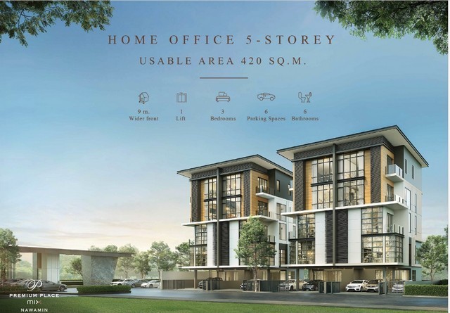 ให้เช่าโฮมออฟฟิศย่าน นวลจันทร์  เป็นทาวโฮม5 ชั้น มีลิฟท์ โครงการใหม่ พรีเมี่ยม เพลส มิกซ์ นวมินทร์ ซอย133 ติดถนนนวมินทร์ เกษตรนวมินทร์ 