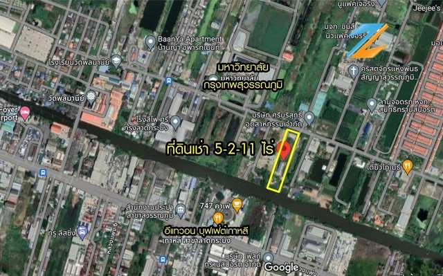 ให้เช่าที่ดิน 5-2-11 ไร่ ติดแม่น้ำ พร้อมสิ่งปลูกสร้าง ใกล้ม.กรุงเทพสุวรรณภูมิ ลาดกระบัง