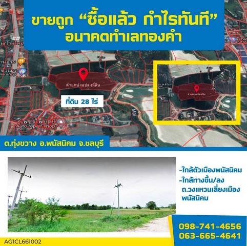 ที่ดิน 28 ไร่ (อ.พนัสนิคม จ.ชลบุรี) อนาคตทำเลทองคำ ราคาเพียง 1.6 ล้านต่อไร่