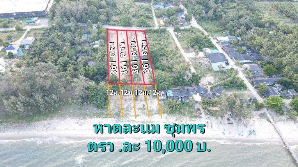 ขายที่ดินติดชายหาดพร้อมหาดทรายสวยๆ บ้านหนองบัว อ.ละเเม จ.ชุมพร  361 ตรว. ถูกสวยทำเลดี