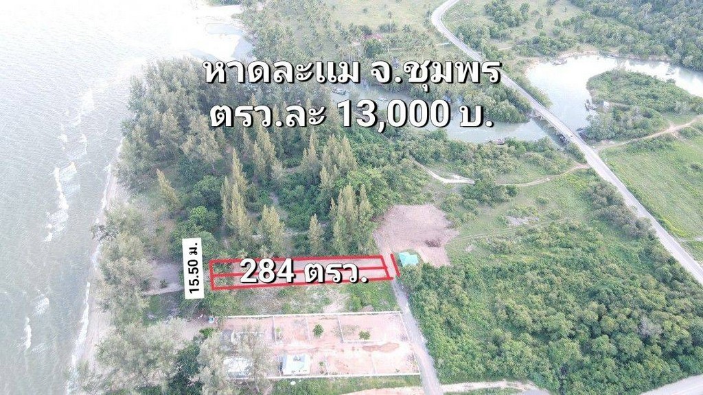 ขายที่ดินติดทะเลติดโครงการบ้านจัดสรรค์ ร้านอาหาร สร้างบ้าน เกร็งกำไรหาดละเเม อ.ละเเม จ.ชุมพร  284 ตารางวา ถูกสวยทำเลดี