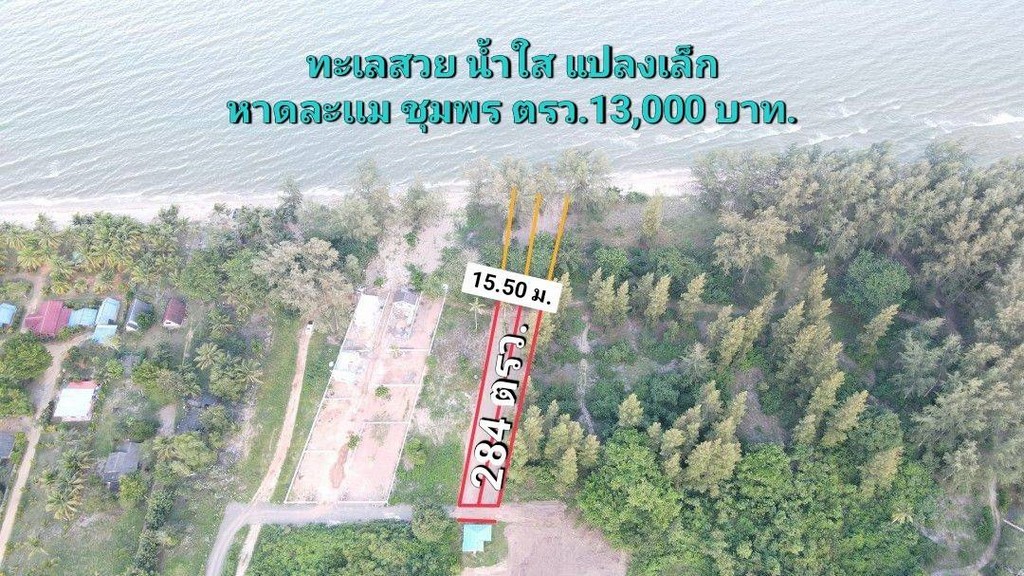 ขายที่ดินติดทะเลติดโครงการบ้านจัดสรรค์ ร้านอาหาร สร้างบ้าน เกร็งกำไรหาดละเเม อ.ละเเม จ.ชุมพร  284 ตารางวา ถูกสวยทำเลดี