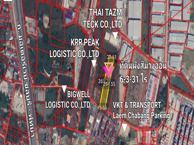 ขายที่ดิน ศรีราชา/ชลบุรี…ต. หนองขาม 6-3-31 ไร่ (ผังสีม่วงอ่อนมีจุดสีขาว)
