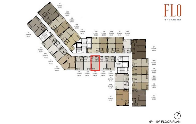 ขายดาวน์คอนโด Flo by Sansiri ชั้น 12 ขนาด 24.5 ตร.ม