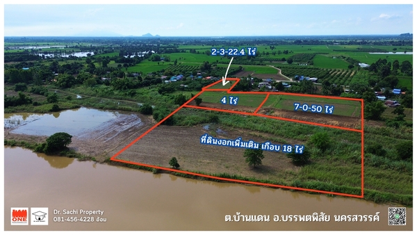 ขายที่ดินติดแม่น้ำปิง 13-3-72.4 ไร่ มีที่งอกเพิ่มเติม เกือบ 18 ไร่ ต.บ้านแดน อ.บรรพตพิสัย จ.นครสวรรค์ 
