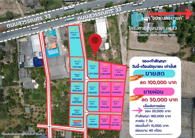 โครงการอยู่สบาย 1 เฟส 3  “  #วิวเขาเต็มตา #ติดถนนสุวรรณศร  ใกล้แยก จปร นครนายก