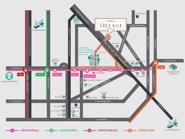 POR3571 ให้เช่า ขาย บ้าน ทาวน์เฮ้าส์ 2 ชั้น  เสนา วิลเลจ รามอินทรา กม.9  SENA Village Ramindra km 9 ใกล้แฟชั่นไอส์แลนด์