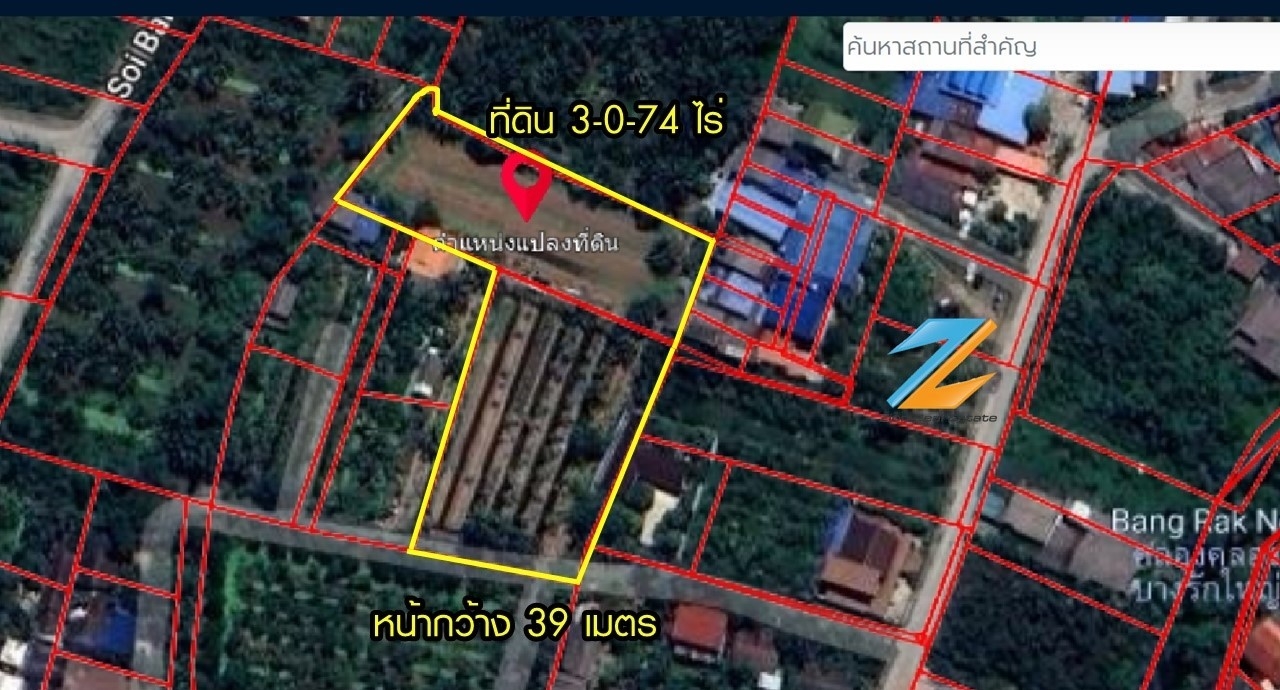 ขายที่ดิน 3-0-74 ไร่ ซอยวัดบางรักใหญ่ 7  ใกล้สถานีรถไฟฟ้าบางรักใหญ่ บางบัวทอง จ.นนทบุรี