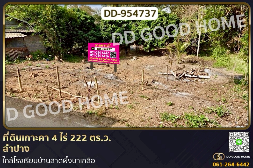 DD-954737 ที่ดินเกาะคา 4 ไร่ 222 ตร.ว. ลำปาง ใกล้โรงเรียนบ้านสาดผึ้งนาเกลือ